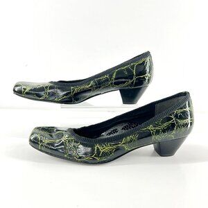 J.Renee Cassie Black Green Croc Embossed Square Toe Pump Heels Sz 7.5